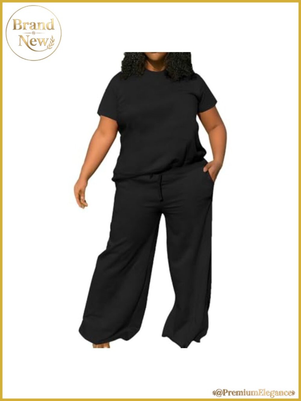 Plus Size 2 Piece Sweatsuit Set Short Sleeve Top Wide Leg Pants